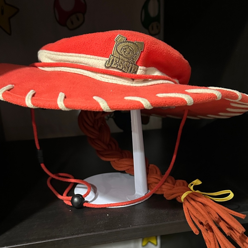 Disney Jessie Red Cowboy Hat with White Trim and Braided Ponytail